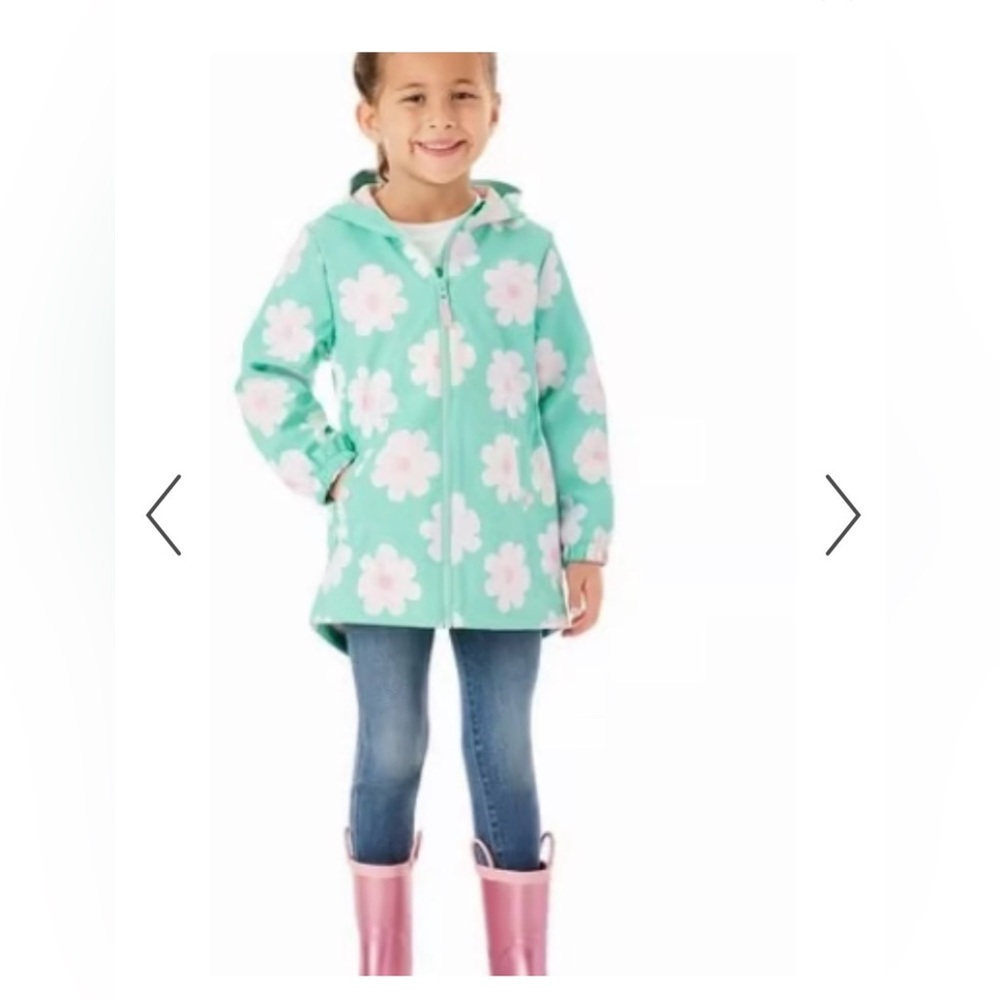 Floral Blue and White Girls Rain Jacket